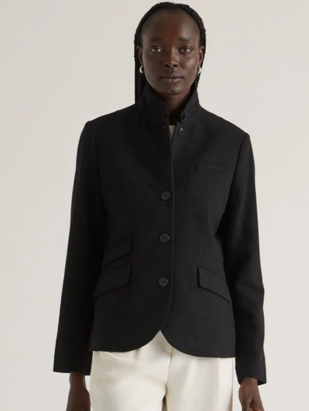 Quince Wool Stand Collar Blazer Black Med